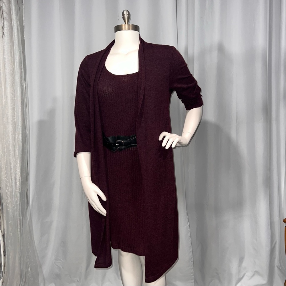 Burgundy Knit Dress and Cardigan Set